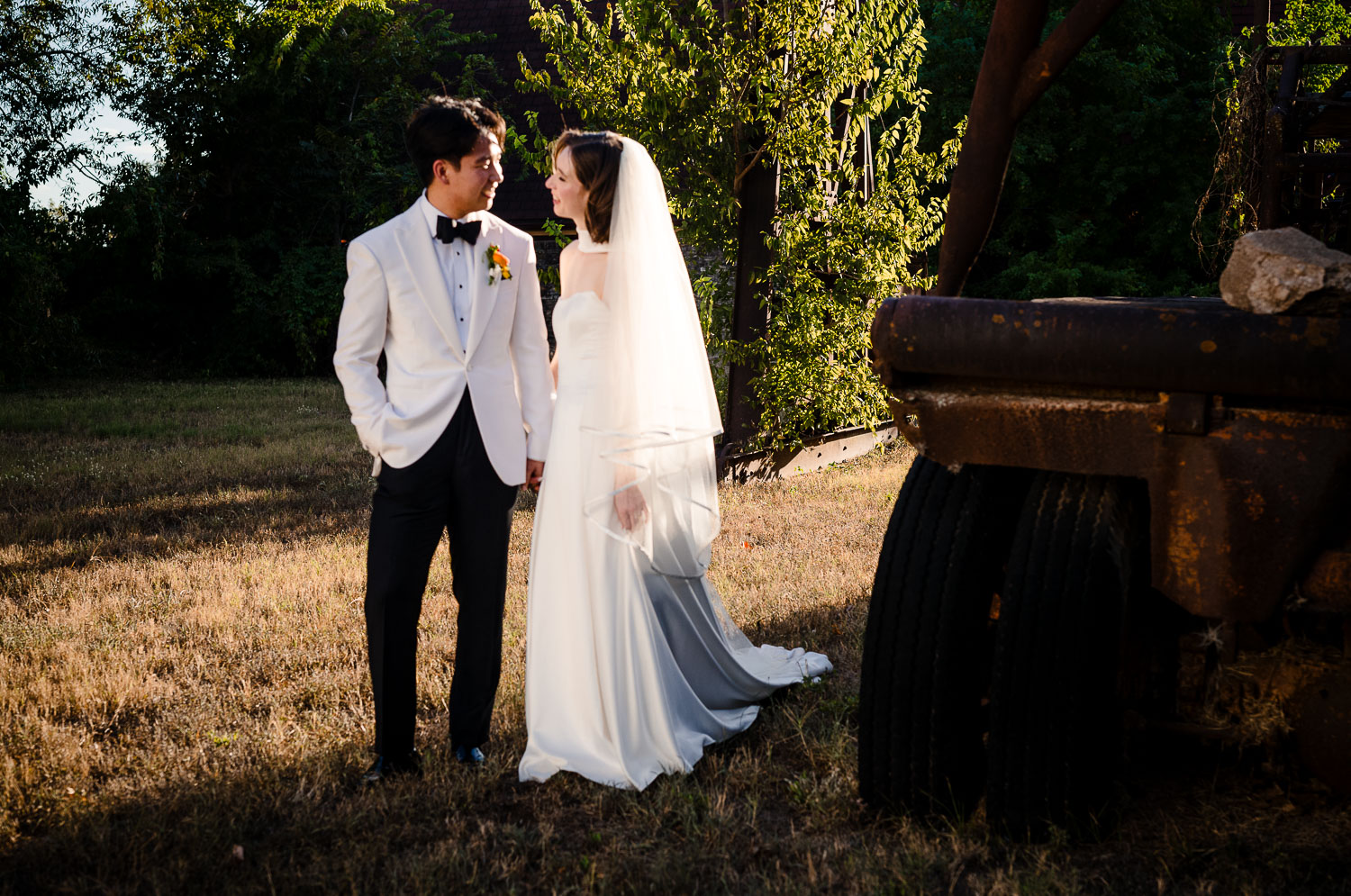 Ice Plant Bldg Wedding | La Grange | Zoe+Patrick 40 Couple in wedding attire outdoors.