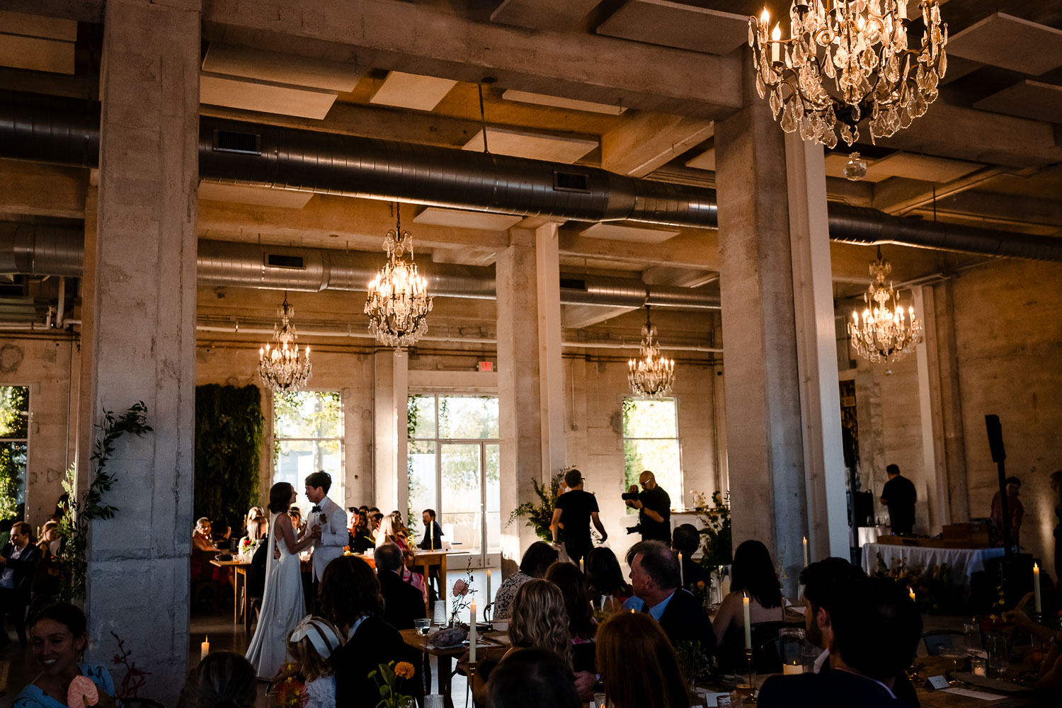 Ice Plant Bldg Wedding | La Grange | Zoe+Patrick 47 Elegant wedding reception with guests seated.
