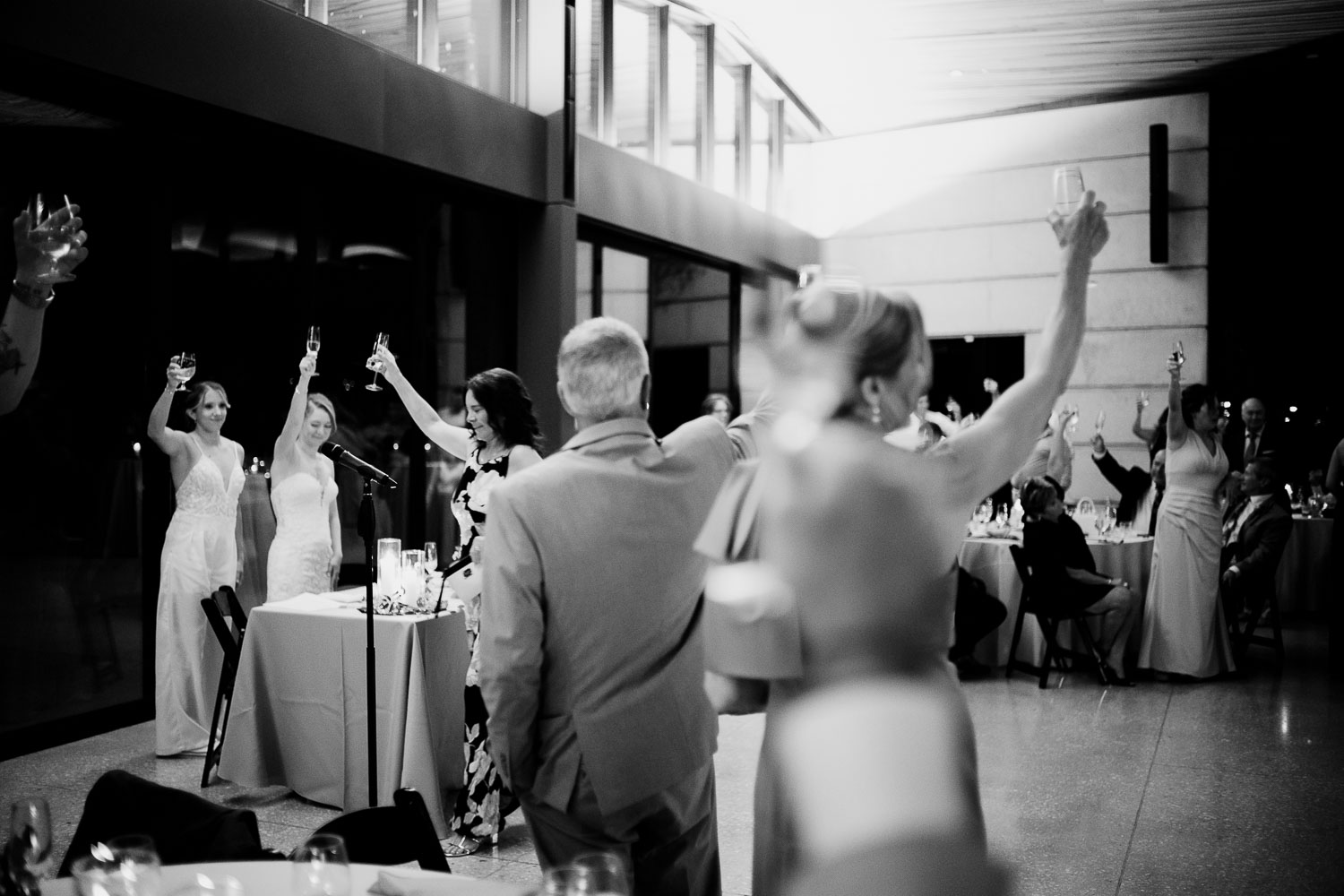 Botanical Gardens San Antonio Wedding Ceremony + Reception 55 Guests toasting at wedding reception.