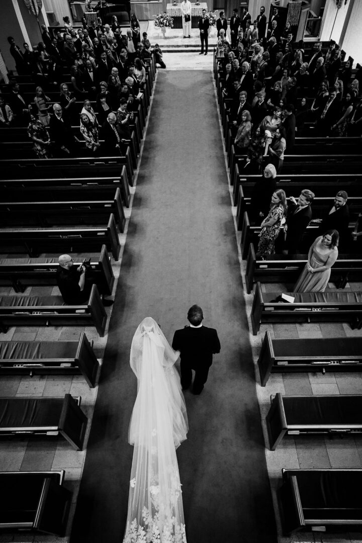 Black and white wedding ceremony scene