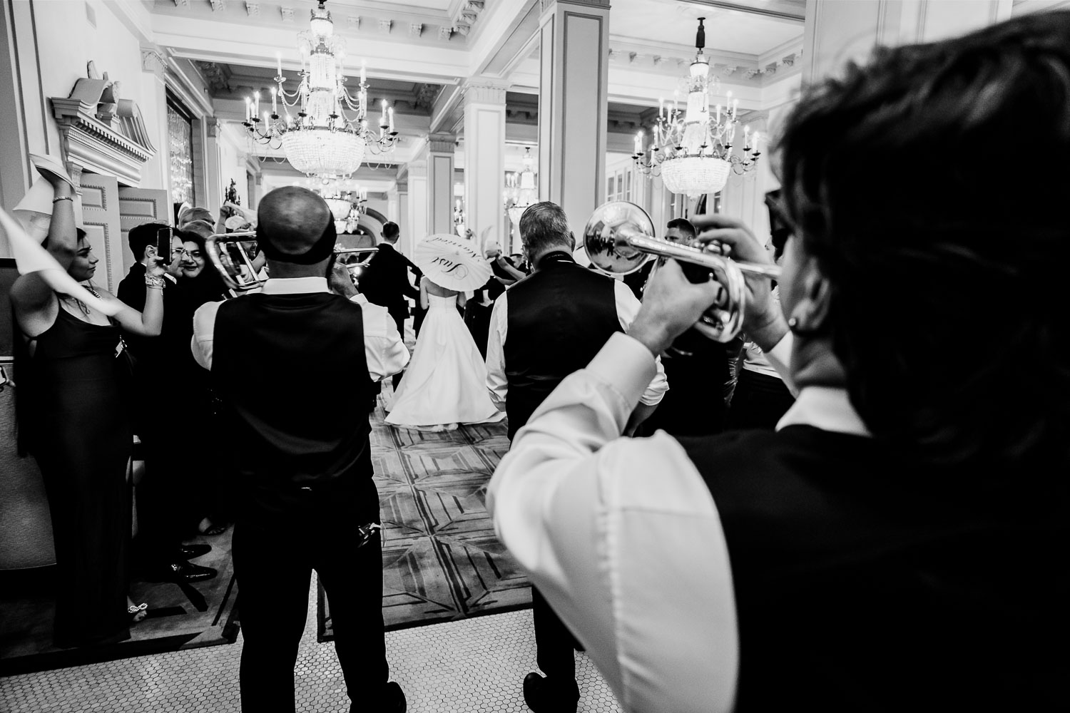 Brass band playing at wedding reception.