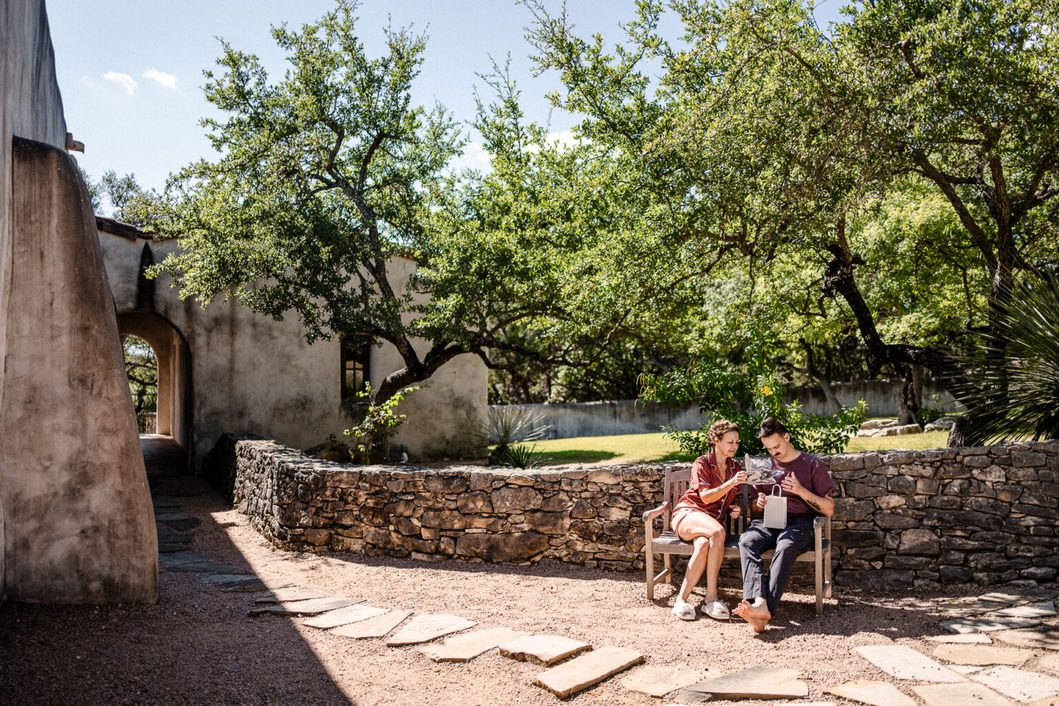 Couple enjoying a serene outdoor setting.