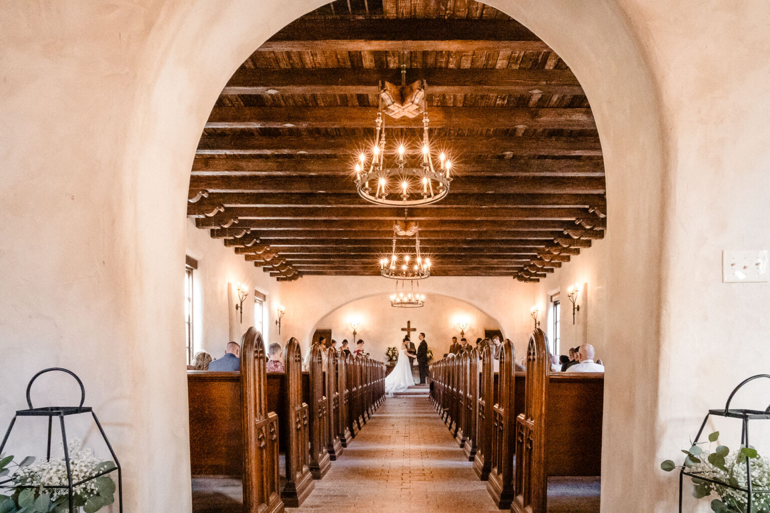 Intimate wedding ceremony in chapel