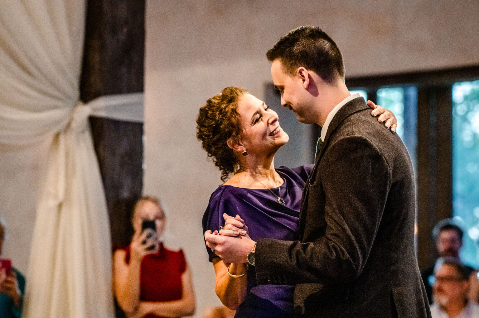 Couple dancing at a wedding reception.