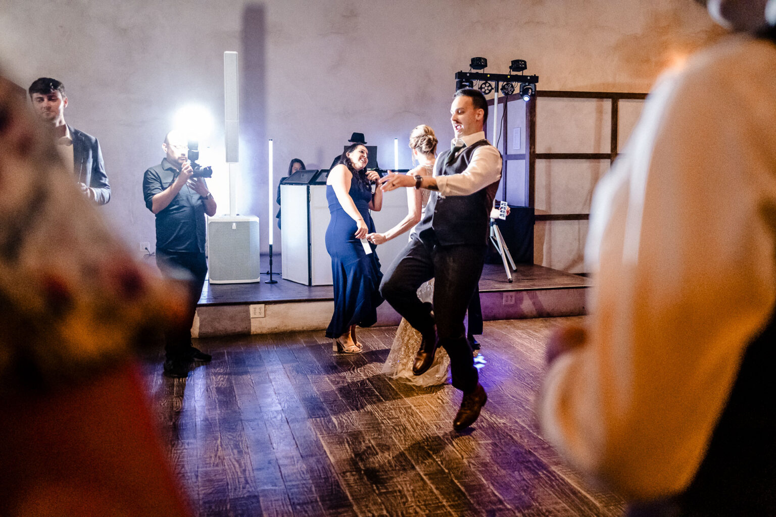Dancing at a wedding reception.