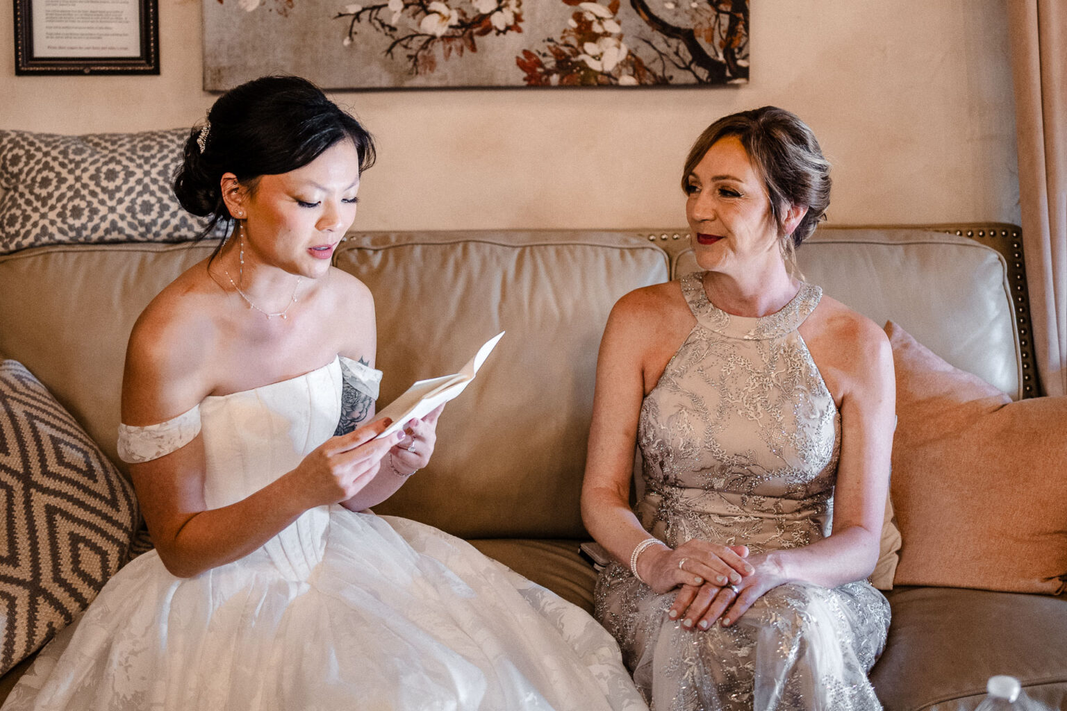 Bride and mother preparing for ceremony.