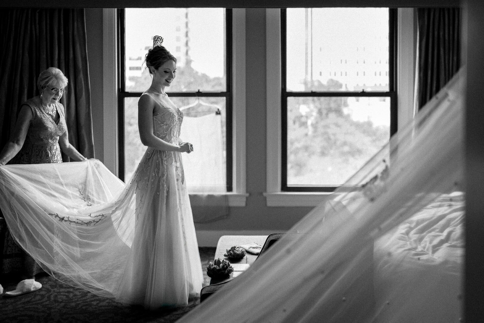 A bride with her mother on her wedding dat at The St. Anthony, a Luxury Collection Hotel, San Antonio
