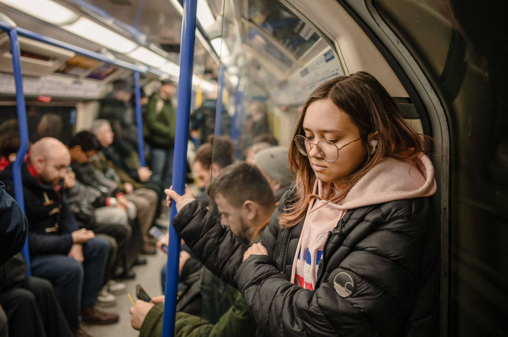 A passenger aboard The Tube in London