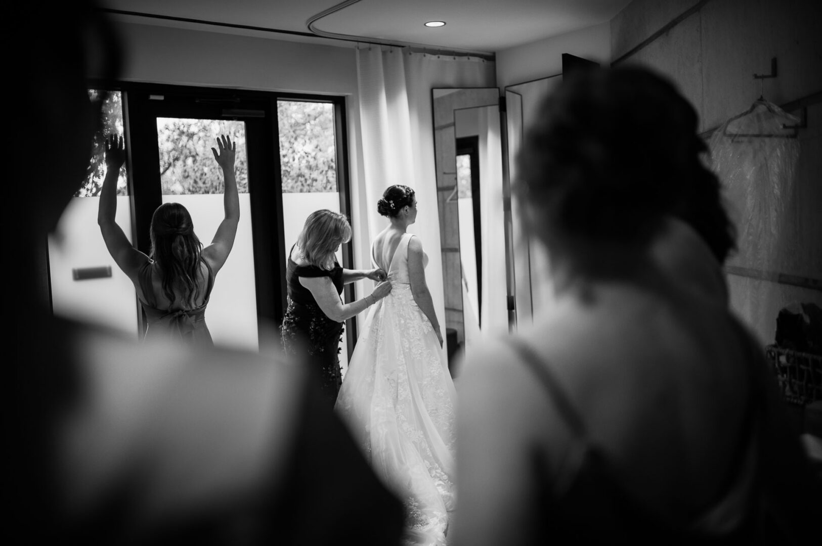 Winter Wedding at Botanical Gardens, San Antonio, Texas 4 Bride getting ready with bridesmaids.