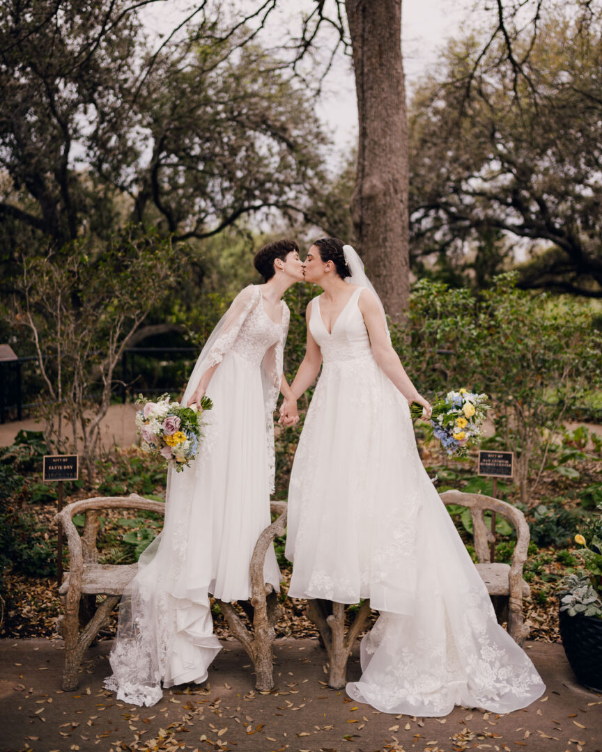Winter Wedding at Botanical Gardens, San Antonio, Texas 34 Two brides sharing a joyful moment.