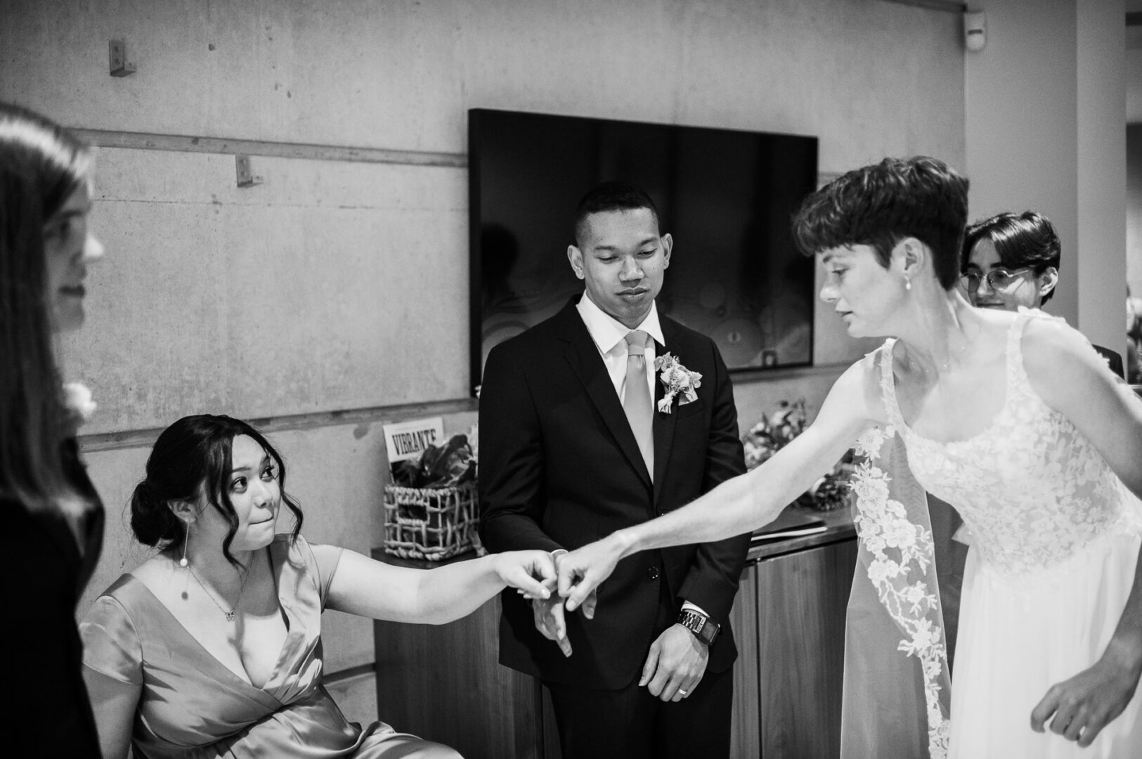 Winter Wedding at Botanical Gardens, San Antonio, Texas 16 Wedding guests interacting in celebration