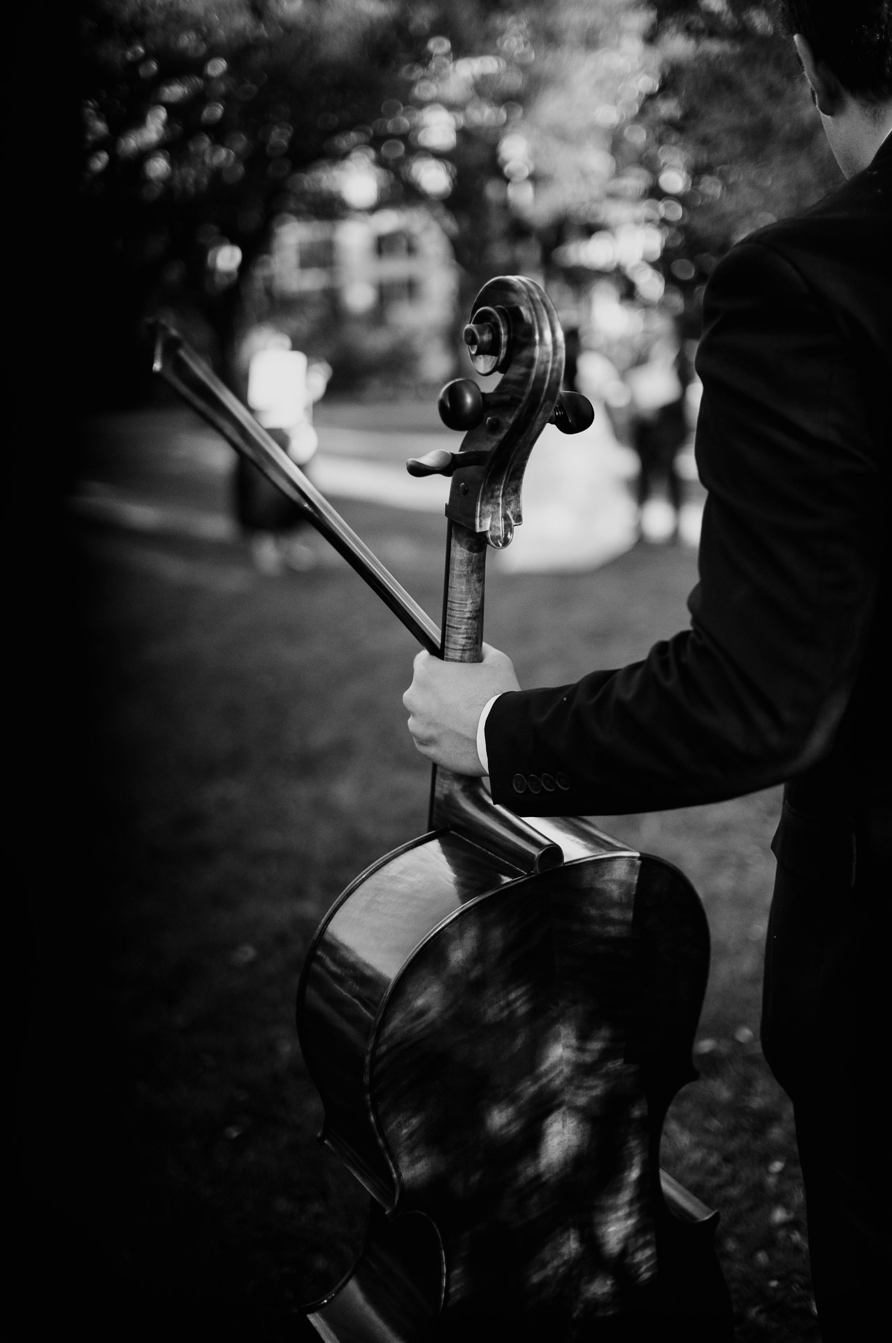 Oak Tree Ceremony & Candlelit Reception at The Houstonian 33 Close-up of a musician playing upright bass during the reception.