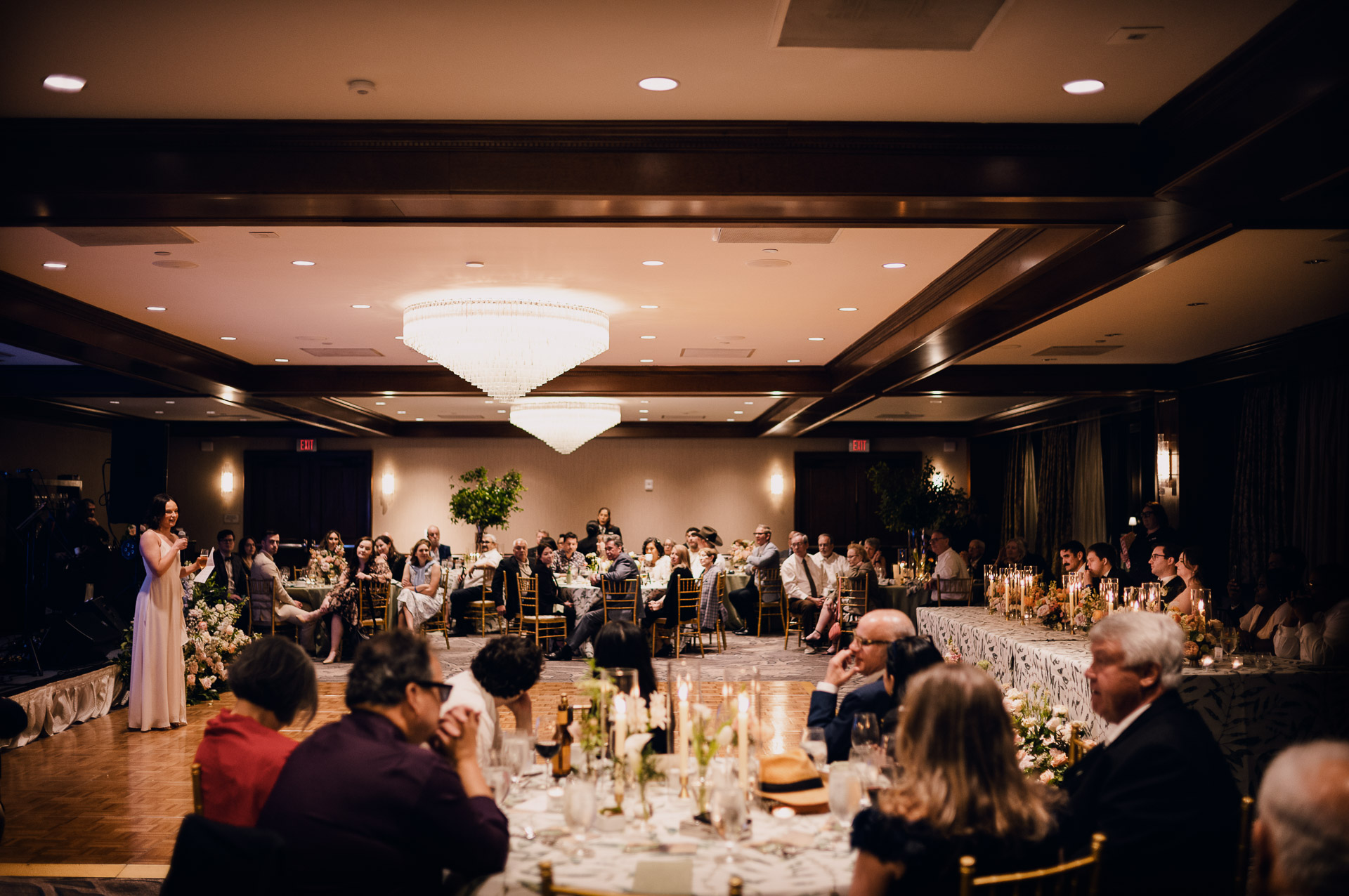 Oak Tree Ceremony & Candlelit Reception at The Houstonian 43 Wide view of the wedding reception ballroom at The Houstonian Hotel in Houston.