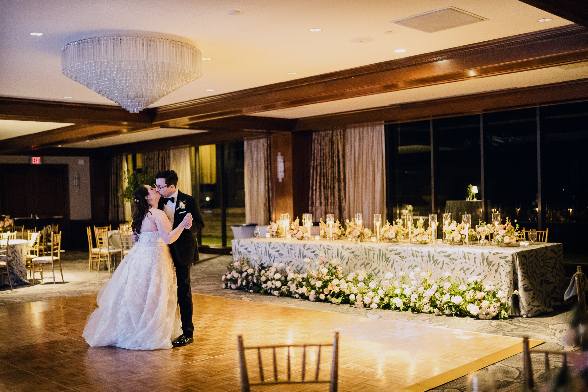 Oak Tree Ceremony & Candlelit Reception at The Houstonian 54 Houstonian Hotel Couple dancing in elegant wedding venue.