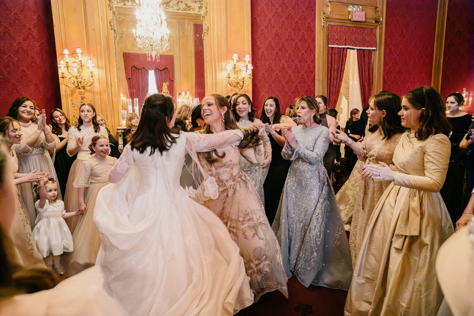 Wedding celebration with joyful dancing guests