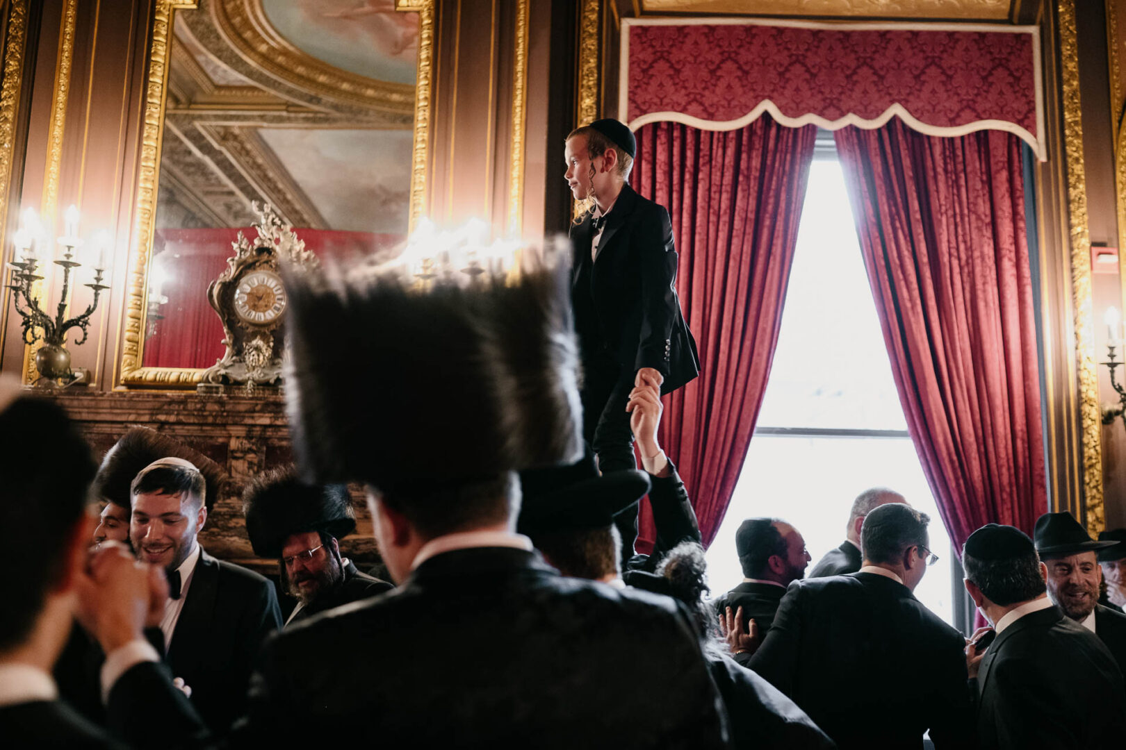 Celebration at a wedding reception.