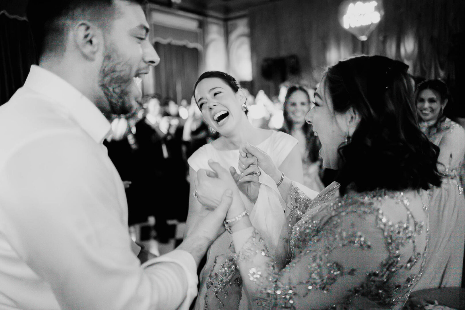 Joyful wedding celebration with laughter