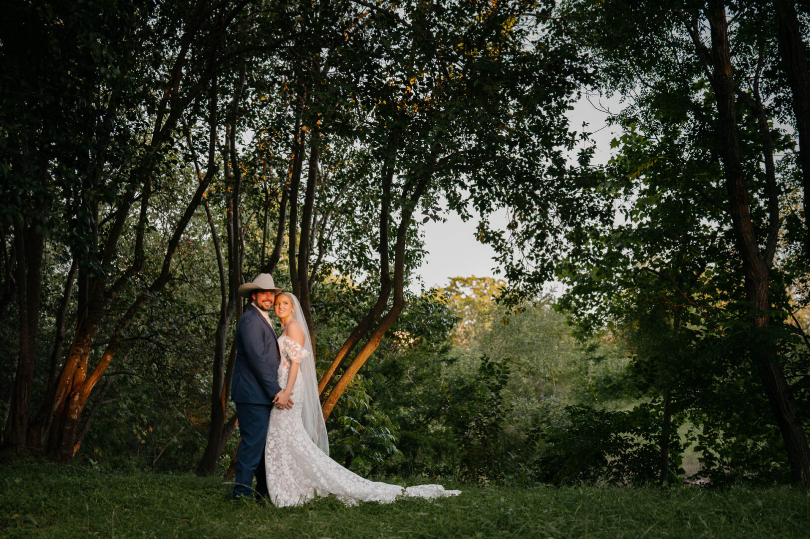 Bride and groom portrait outdoors at The Kendall in Boerne.