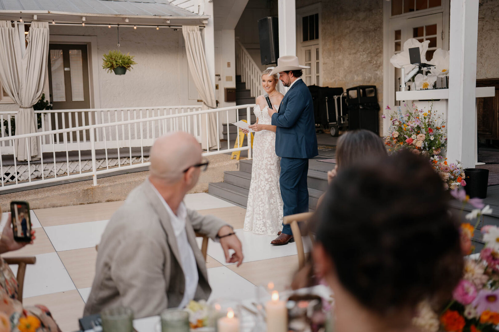 Wedding Reception reading or speech on the porch at The Kendall.