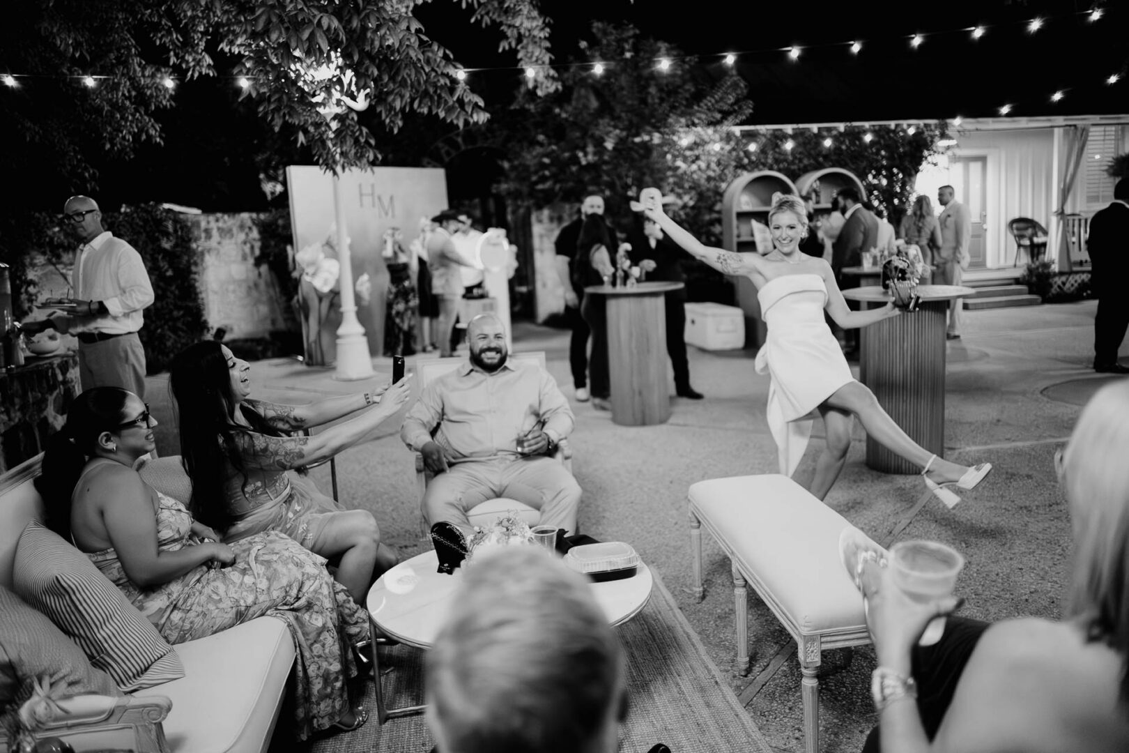 Black-and-white dance floor moment during The Kendall wedding reception.