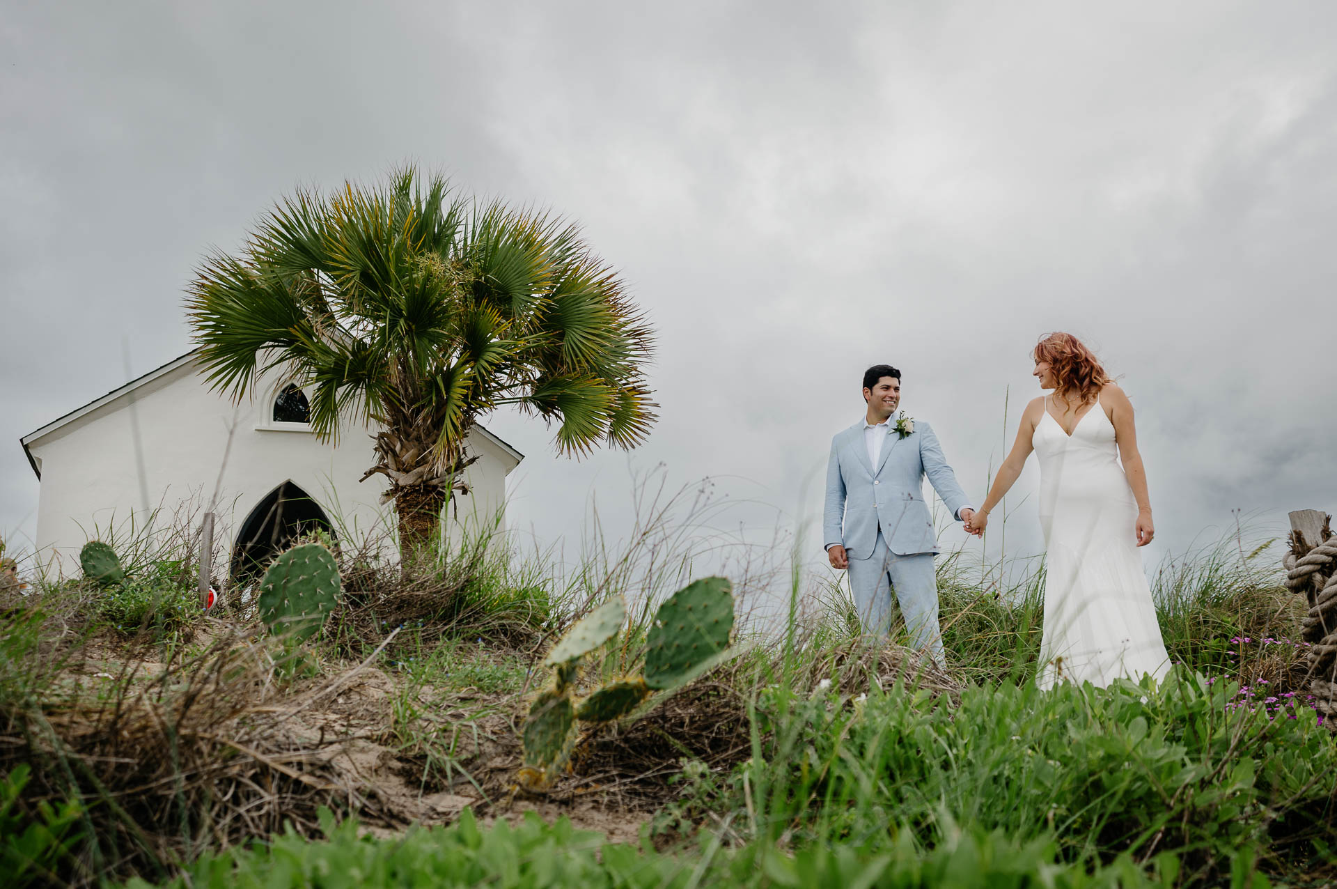 Chapel on the Dunes low angle couple posing
