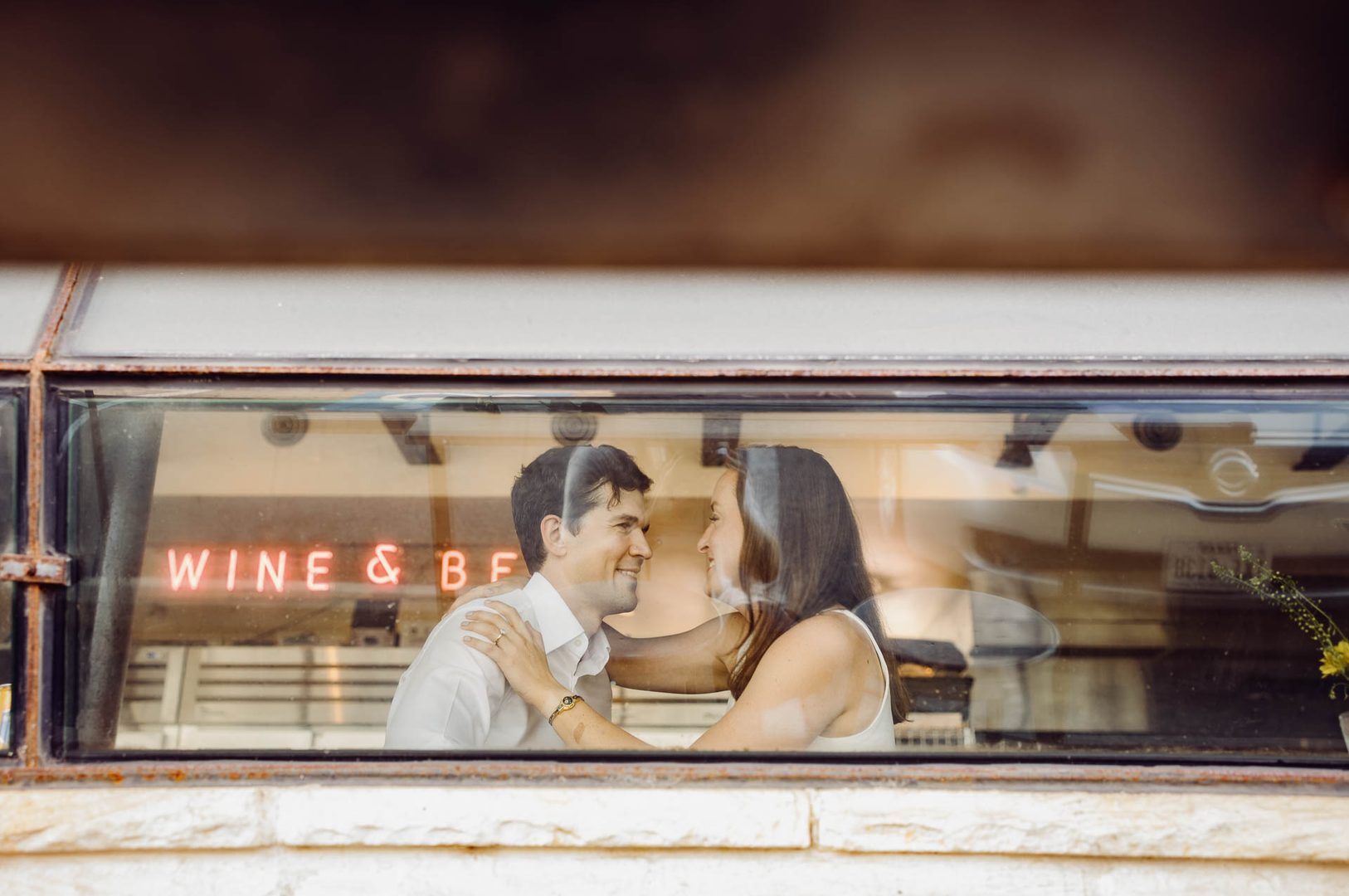 Couple sharing an intimate moment indoors.